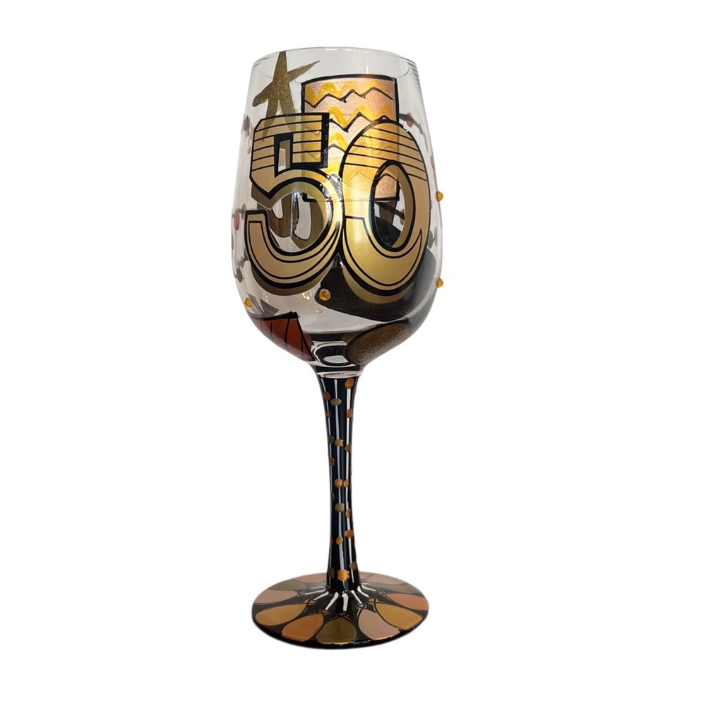 NIB Gold and Black 50th Birthday Anniversary  Wine Glass